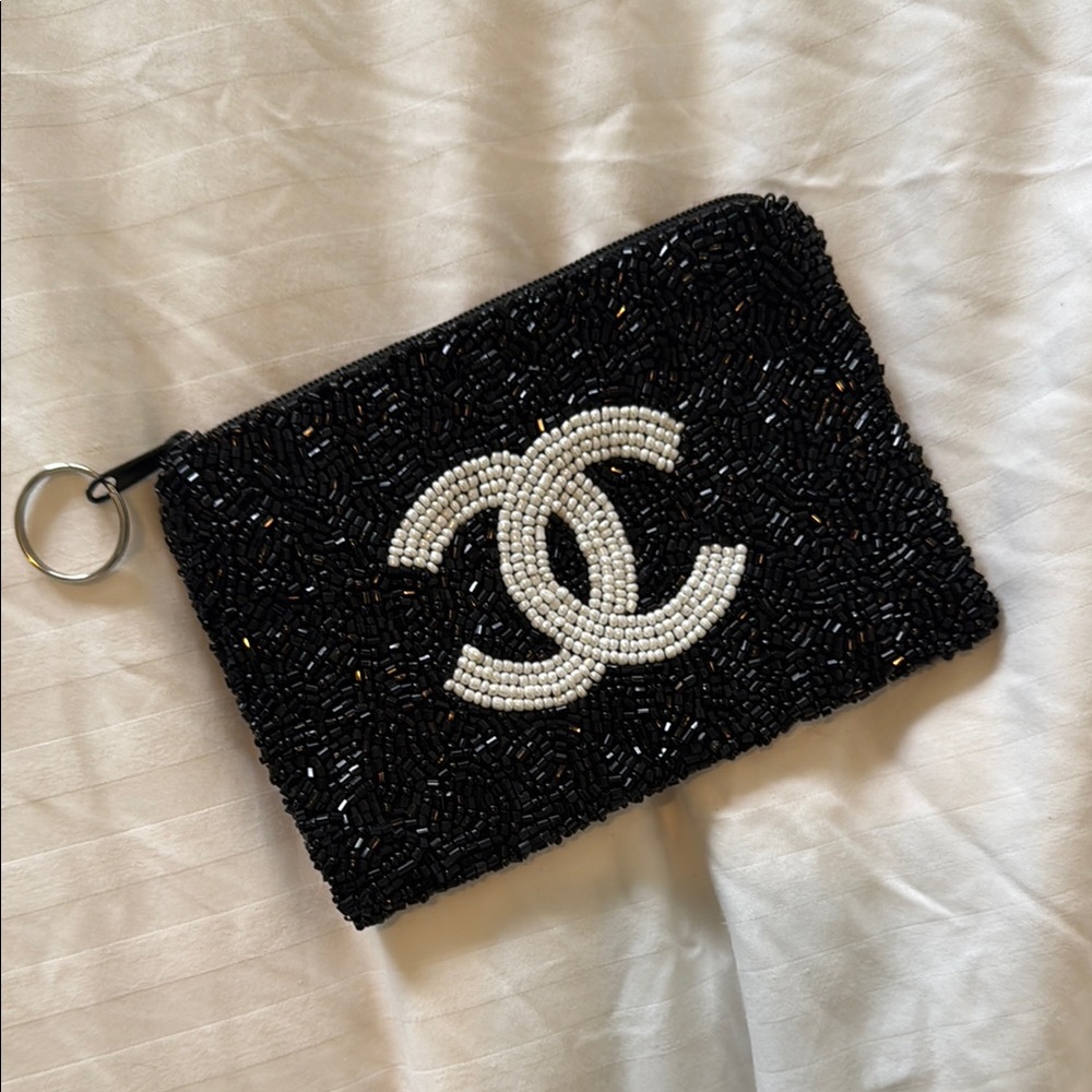 Black Beaded Pouch with zip